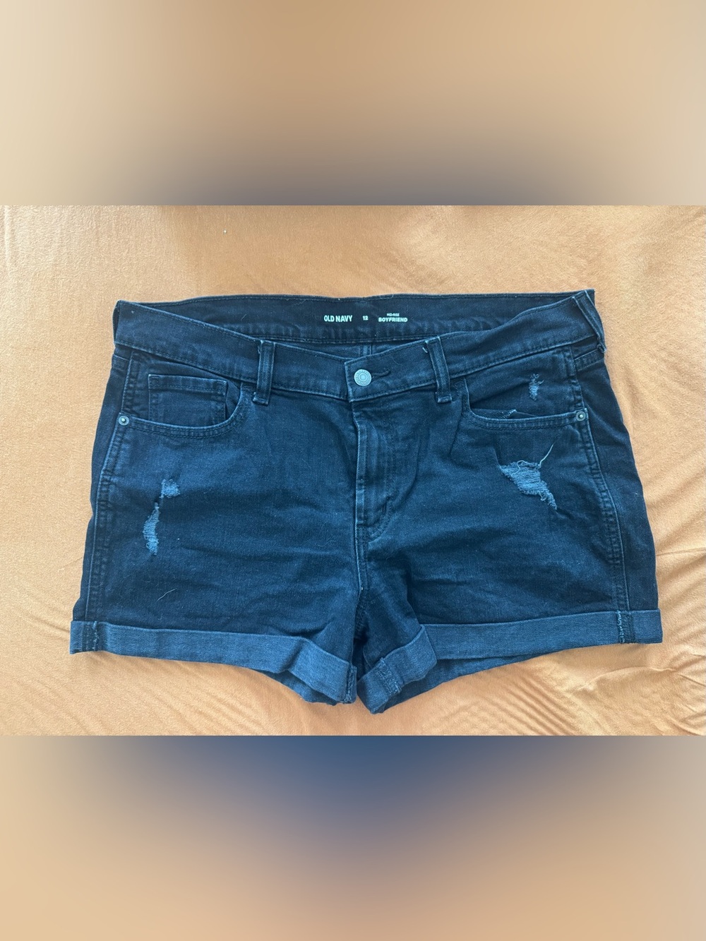 Old Navy Black Boyfriend Denim Shorts - Rolled Hem Distressed